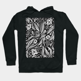 Black and white floral line art background wallpaper Hoodie